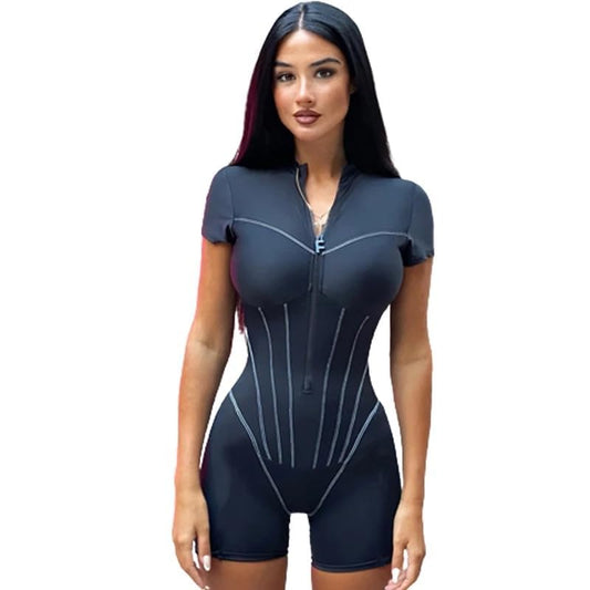 IDLEBONE Womens Corset Contour Swimsuit, Onepiece Shapewear Swim, Bodysuit Short Sleeve Romper, Full Coverage Beach